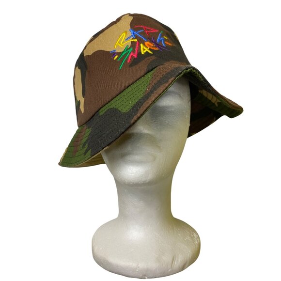 Rap Snackz Green Camo Bucket Hat With Multicolor Embroidery Hip Hop Graffiti - Picture 1 of 5